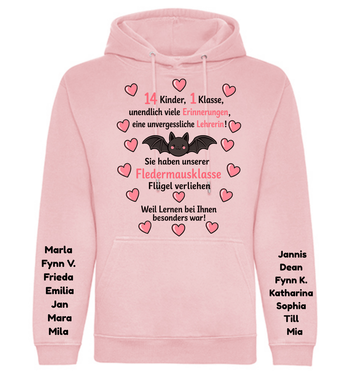 Lehrerin Hoodie personalisiert – Abschiedsgeschenk mit Klassenmotiv