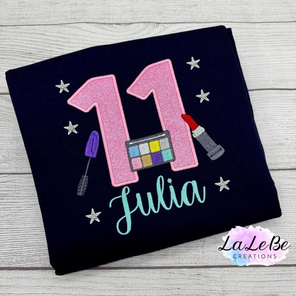 Geburtstags-Shirt mit Schmink-Design personalisiert Name