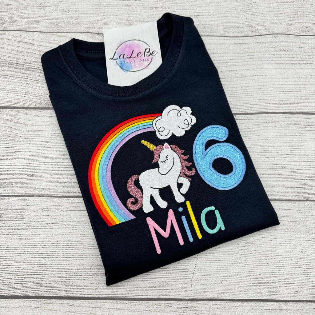 Geburtstags-T-Shirt für Mädchen mit Einhorn und Regenbogen - lalebecreations.de