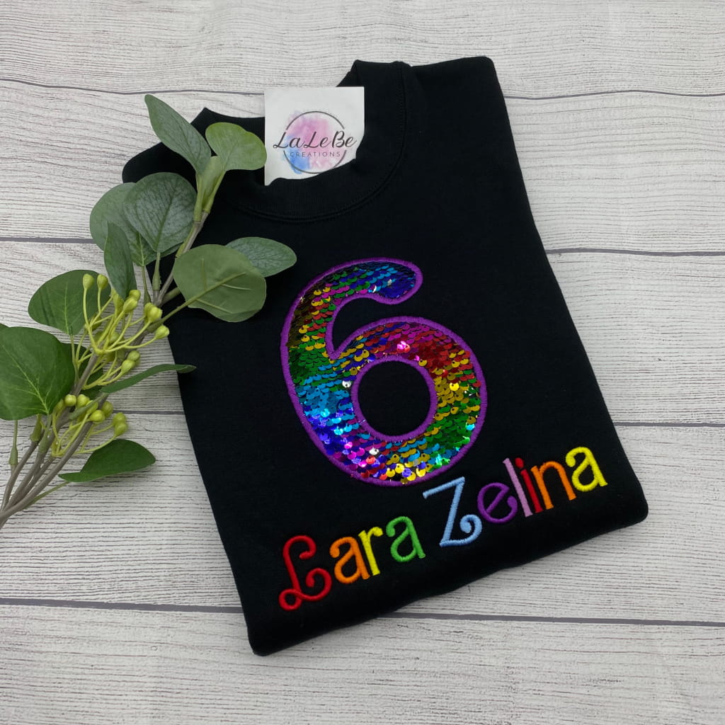 Geburtstagspullover mit Regenbogen-Pailletten