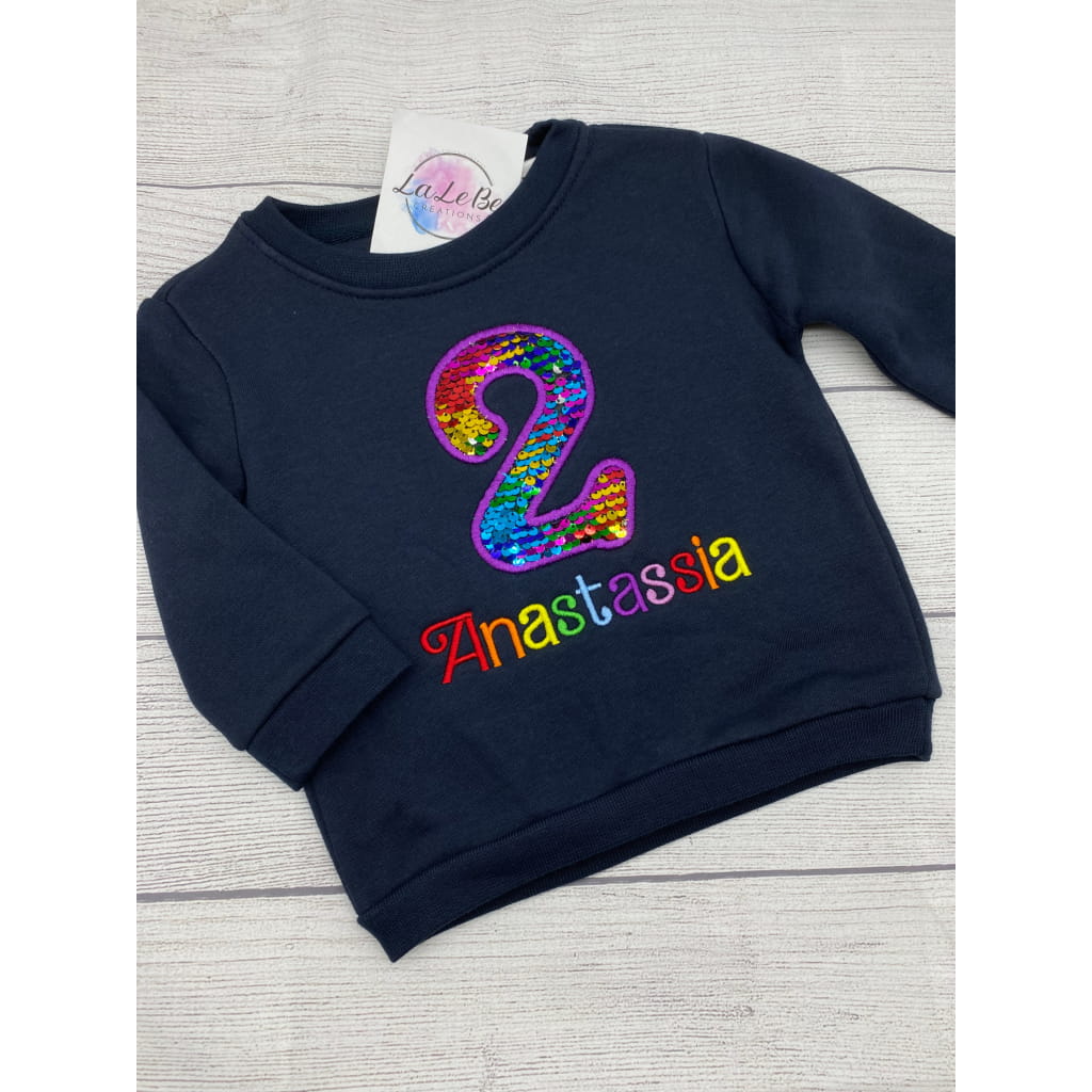 Geburtstagspullover mit Regenbogen - Pailletten - lalebecreations.de