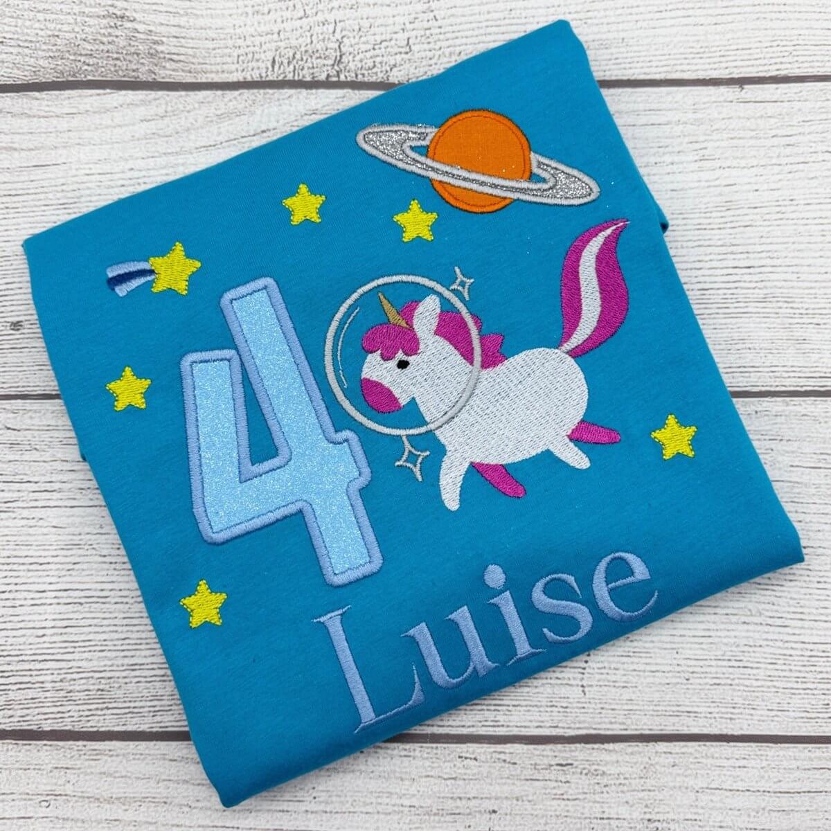 Geburtstagsshirt Astronauten - Einhorn – Abenteuer im All! - lalebecreations.de