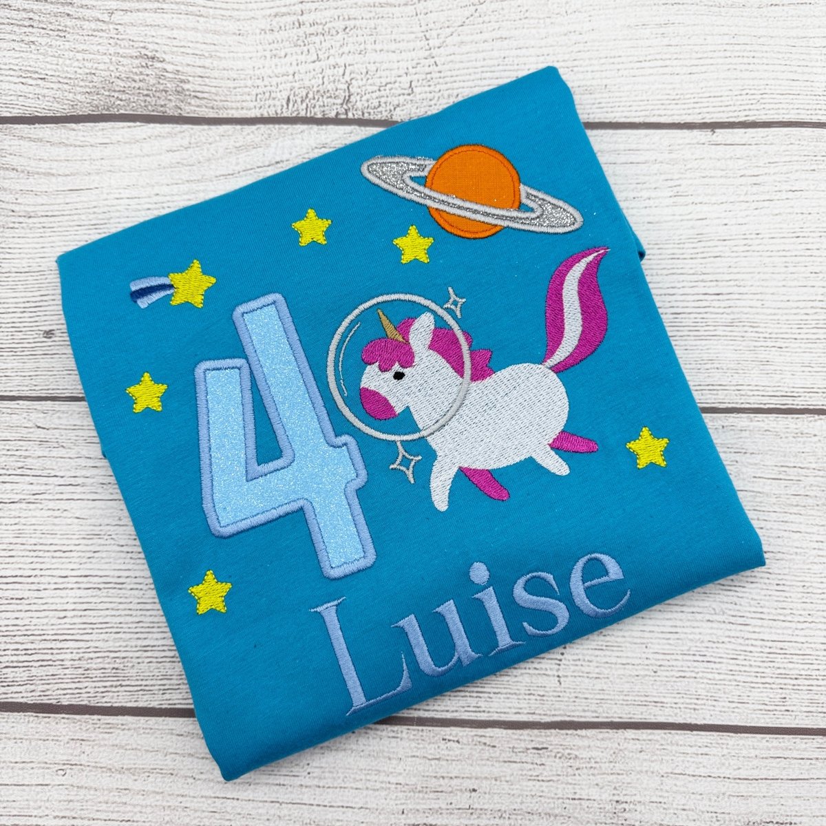 Geburtstagsshirt Astronauten - Einhorn – Abenteuer im All! - lalebecreations.de