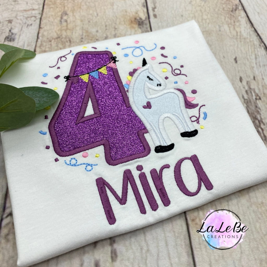 Geburtstagsshirt für Mädchen Einhorn mit Konfetti - lalebecreations.de