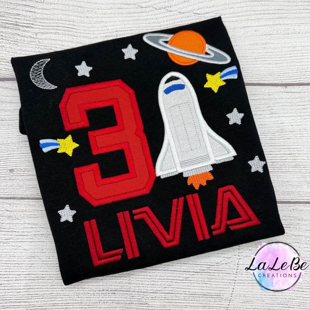 Geburtstagsshirt für Mädchen Weltraum und Rakete - lalebecreations.de