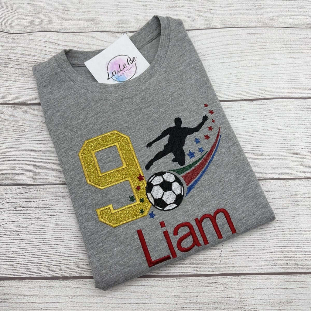Besticktes Fußball Geburtstagsshirt für Kinder –