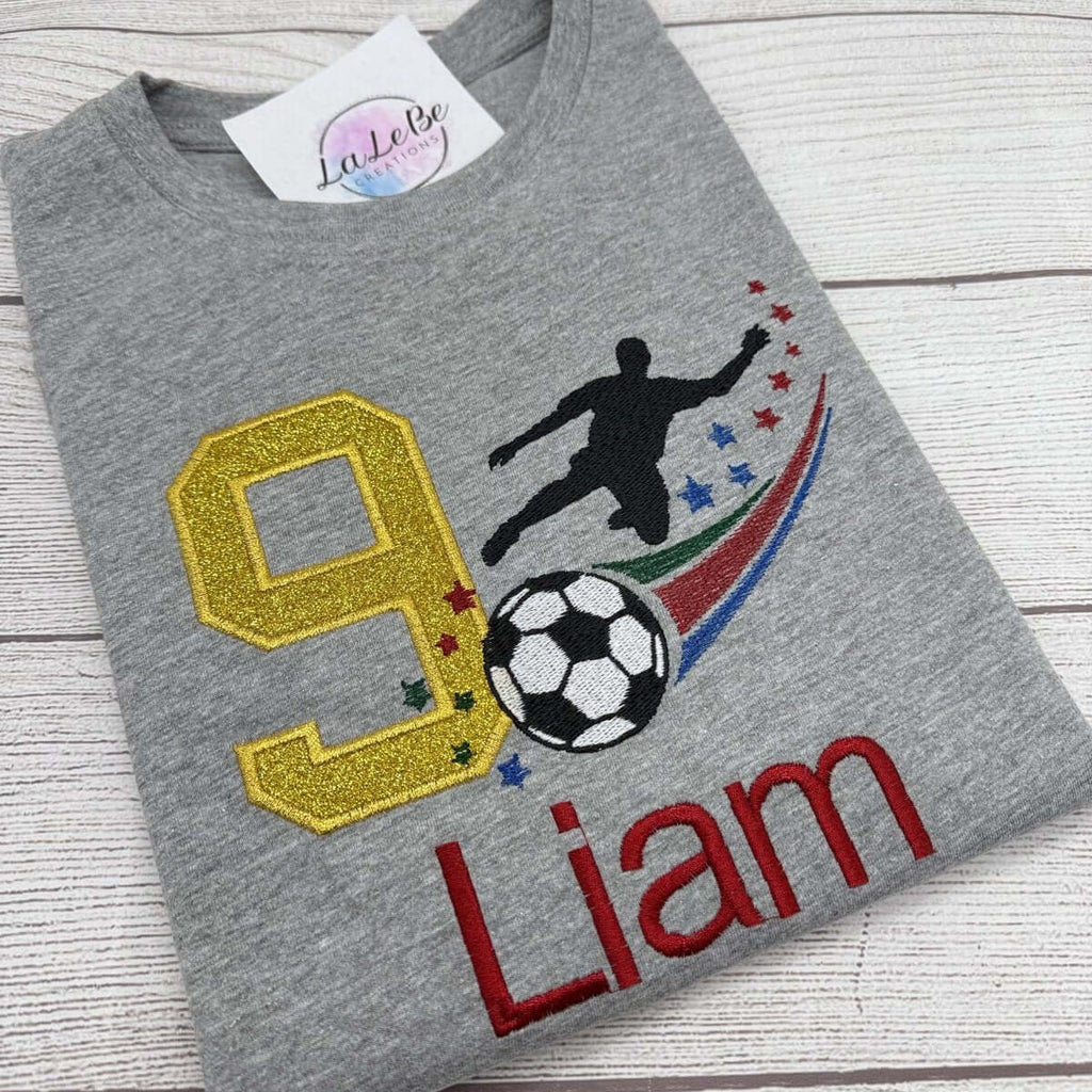 Besticktes Fußball Geburtstagsshirt für Kinder –