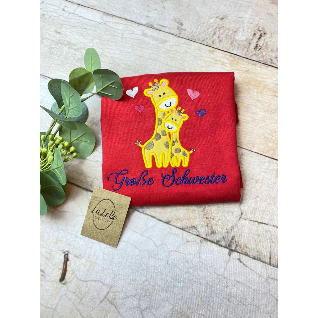 Große Schwester T-Shirt Geschwister - Ankündigungs - T-Shirt mit niedlichem Giraffe Motiv - lalebecreations.de