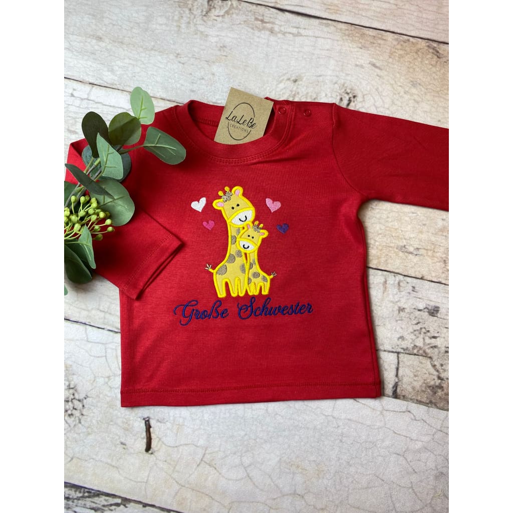 Große Schwester T-Shirt Geschwister - Ankündigungs - T-Shirt mit niedlichem Giraffe Motiv - lalebecreations.de