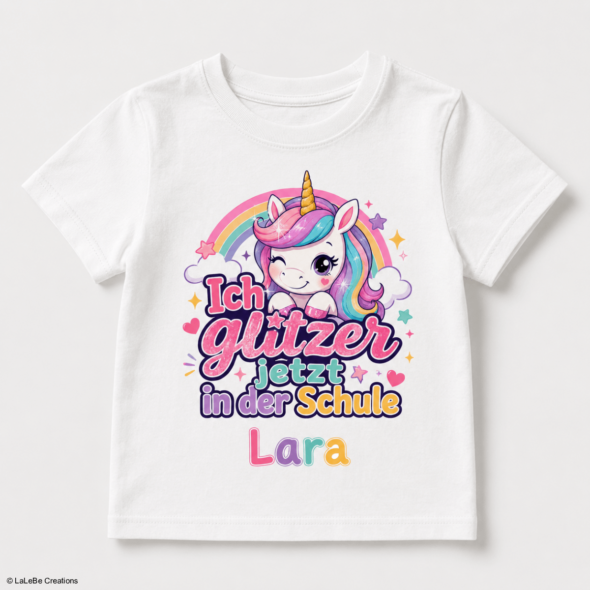 Ich glitzer jetzt in der Schule Einhorn T-Shirt personalisiert mit Name – LaLeBe Creations