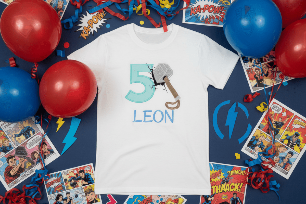 Personalisiertes Superhelden Hammer Geburtstagsshirt