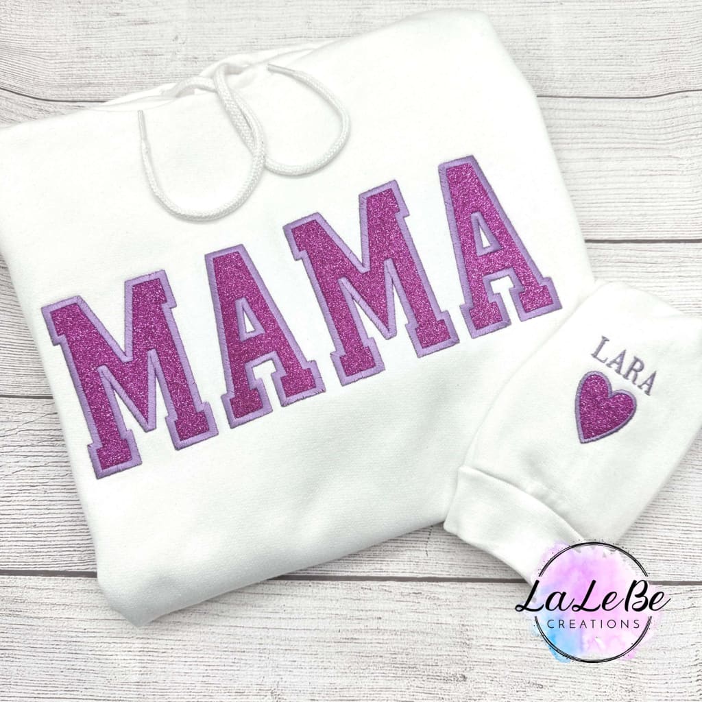 MAMA besticktes Hoodie mit Glitzer Sweatshirt / Weiß / XS