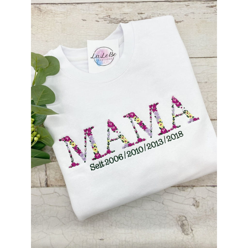 MAMA Sweatshirt personalisiert mit Geburtsjahrgang / Weiß