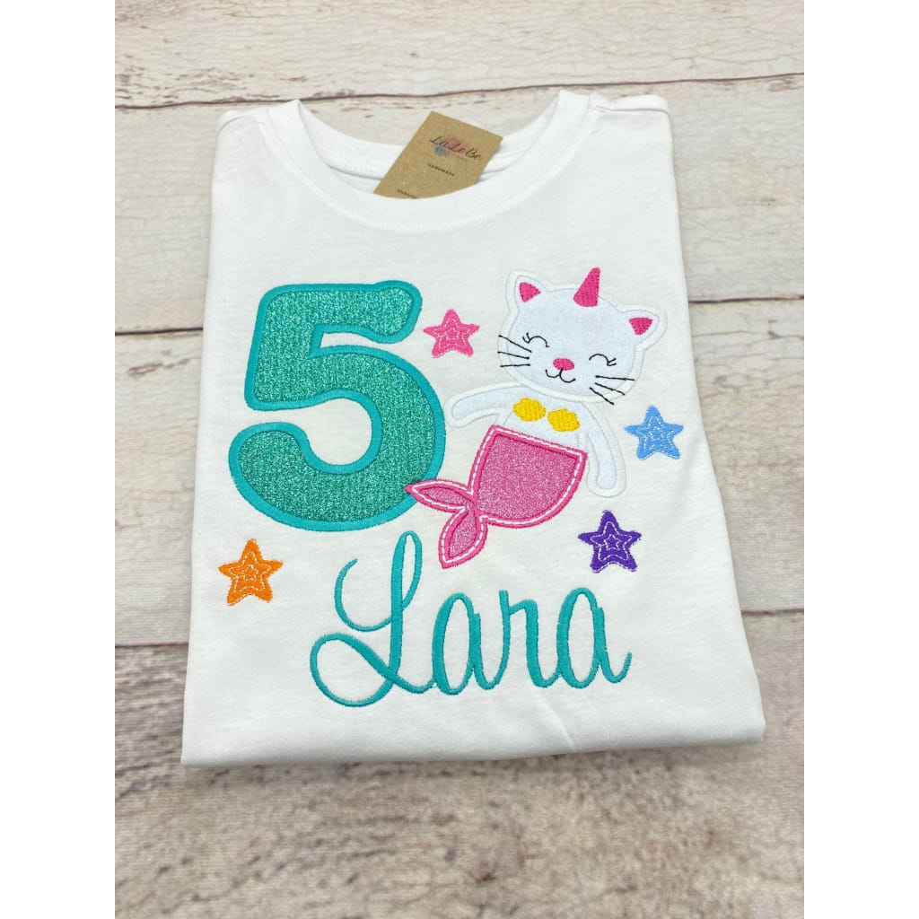 Meerjungfrau Einhorn Katze Geburtstagsshirt mit Name und Zahl - lalebecreations.de