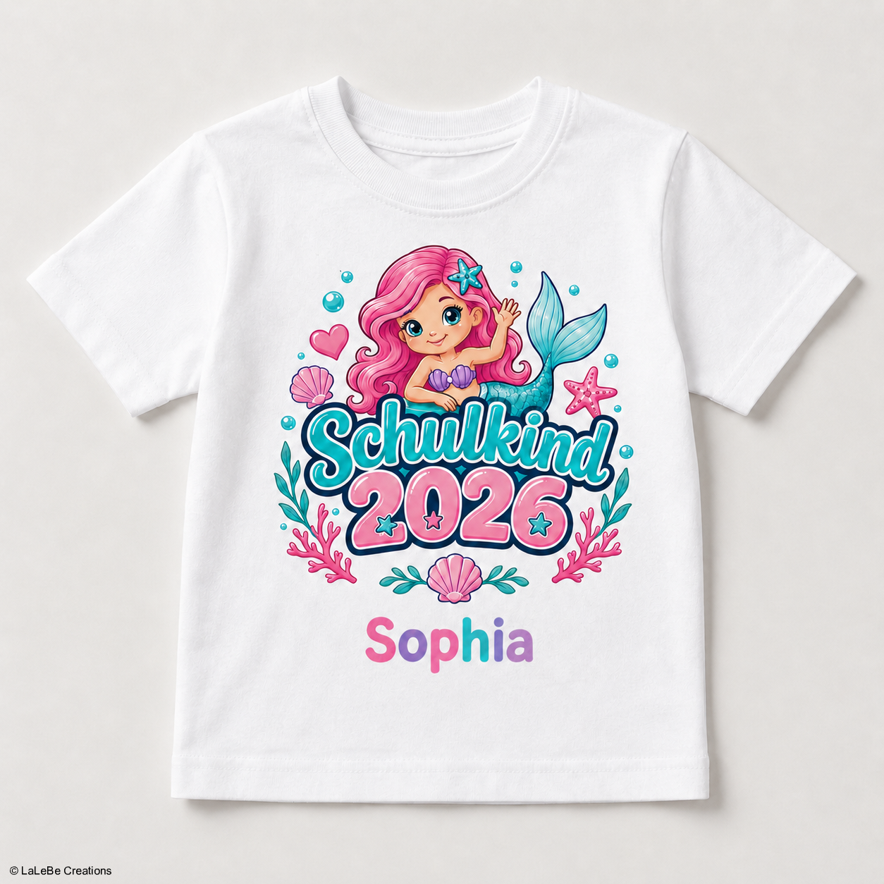 Meerjungfrau Schulkind 2026 T-Shirt personalisiert mit Name – LaLeBe Creations