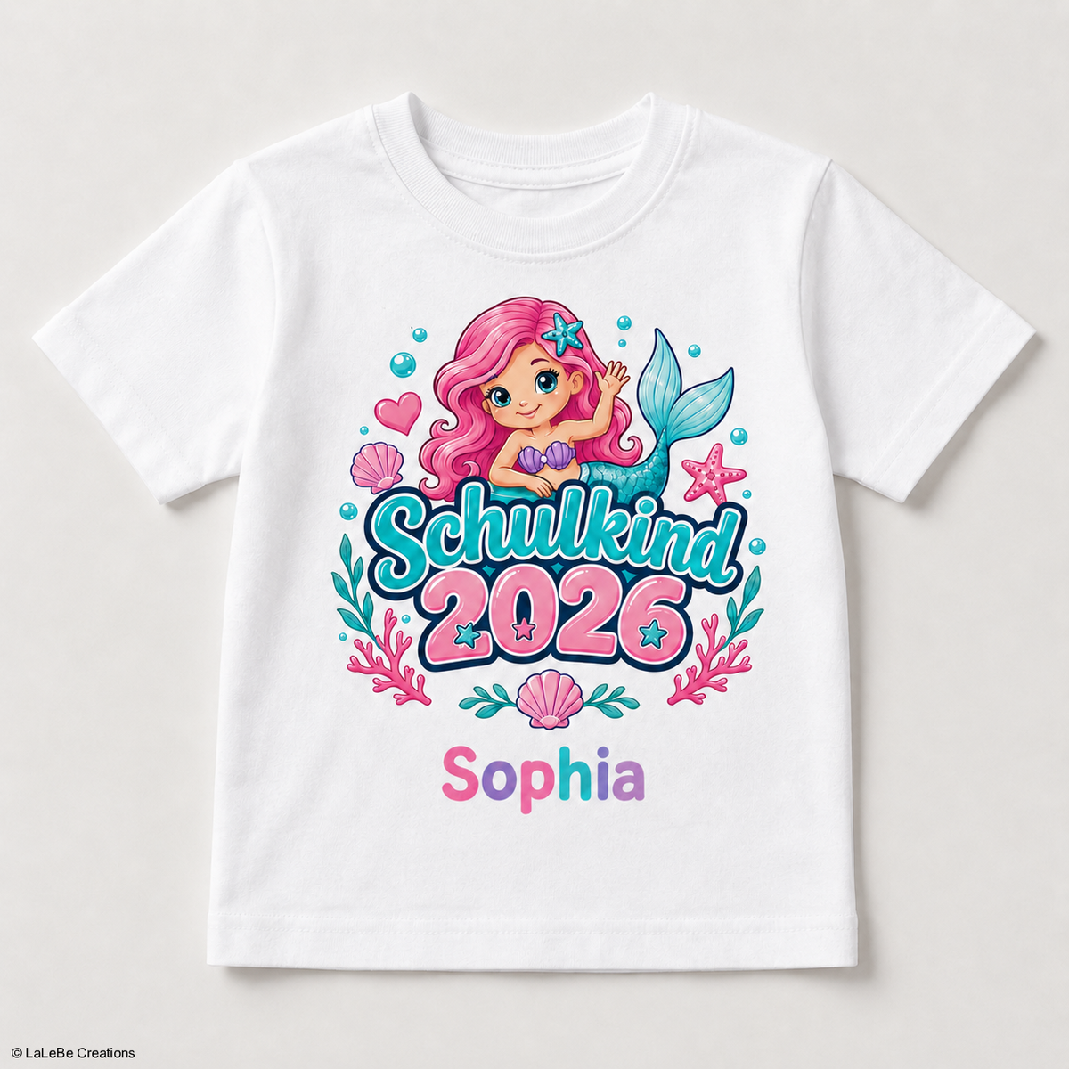 Meerjungfrau Schulkind 2026 T-Shirt personalisiert mit Name – LaLeBe Creations