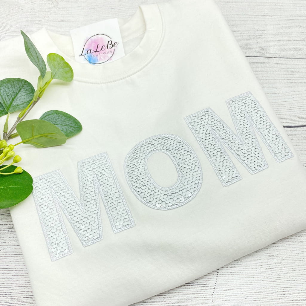 Mom Sweatshirt personalisiert mit Wendepailleten / Weiß / XS
