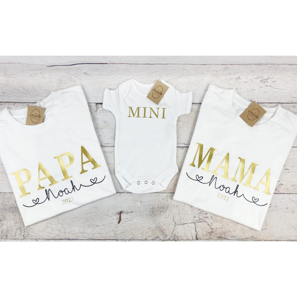 Personalisierte Familien Outfits für Mama Papa und Mini