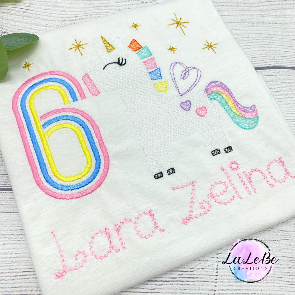 Personalisierte Geburtstags-T-Shirts für Mädchen mit Einhorn-Motiv - lalebecreations.de