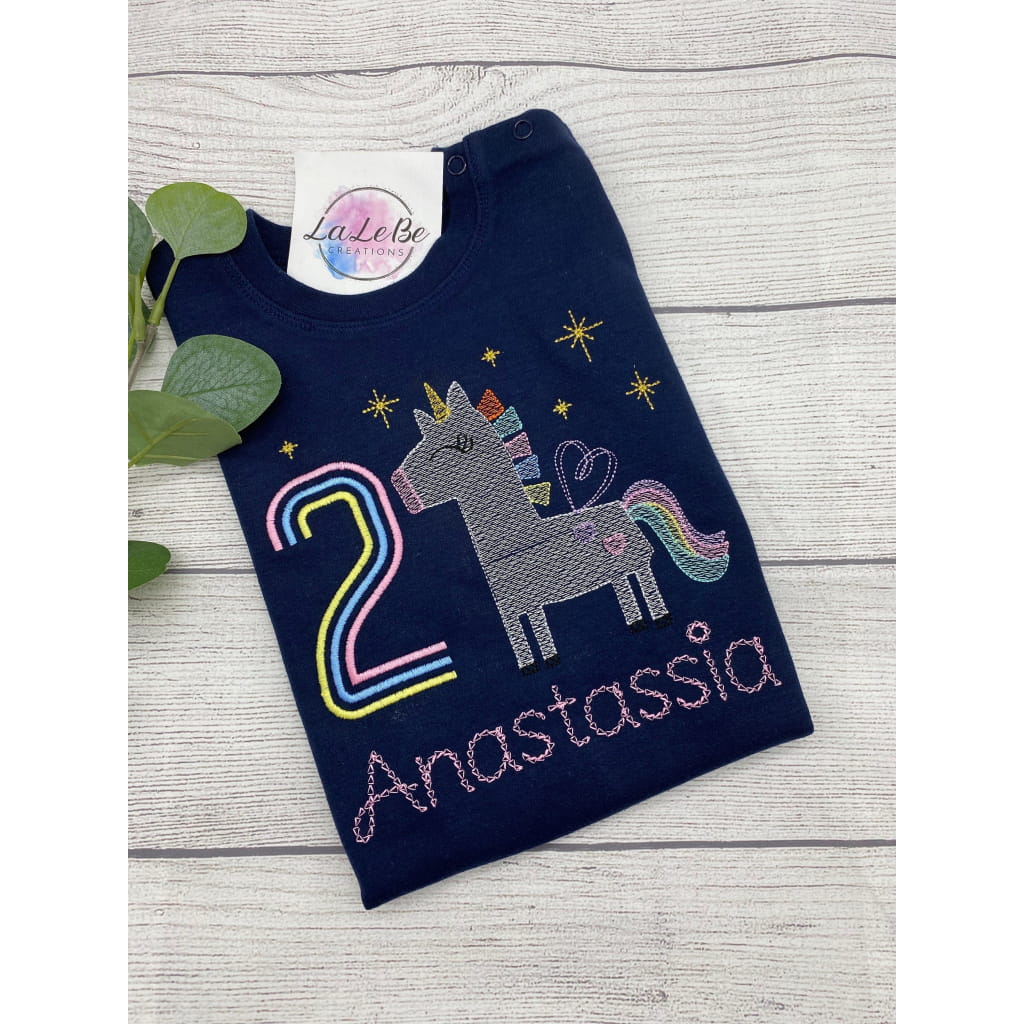 Personalisierte Geburtstags - T-Shirts für Mädchen mit Einhorn - Motiv - lalebecreations.de