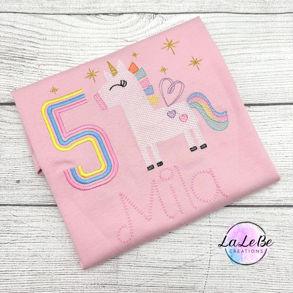 Personalisierte Geburtstags - T-Shirts für Mädchen mit Einhorn - Motiv - lalebecreations.de