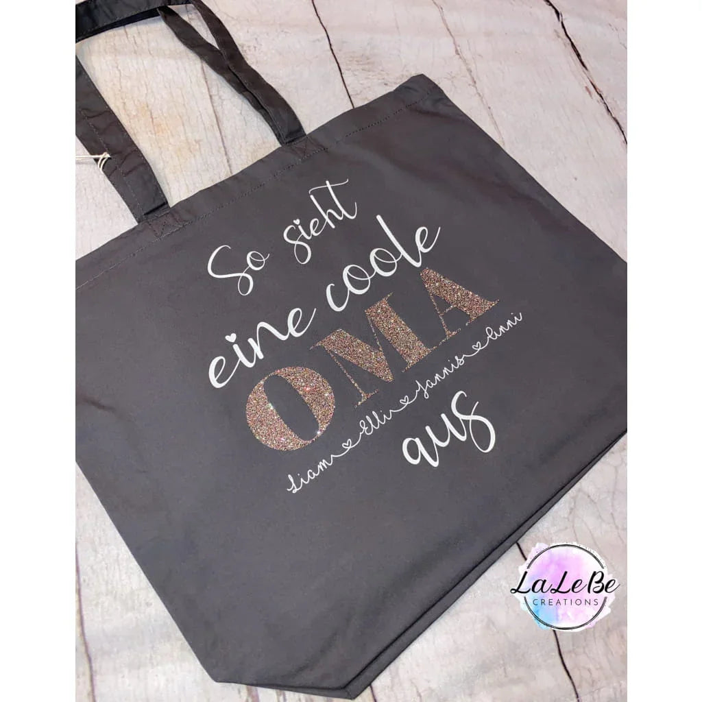Personalisierte Oma Mama Baumwolltasche Dunkelgrau / M (42