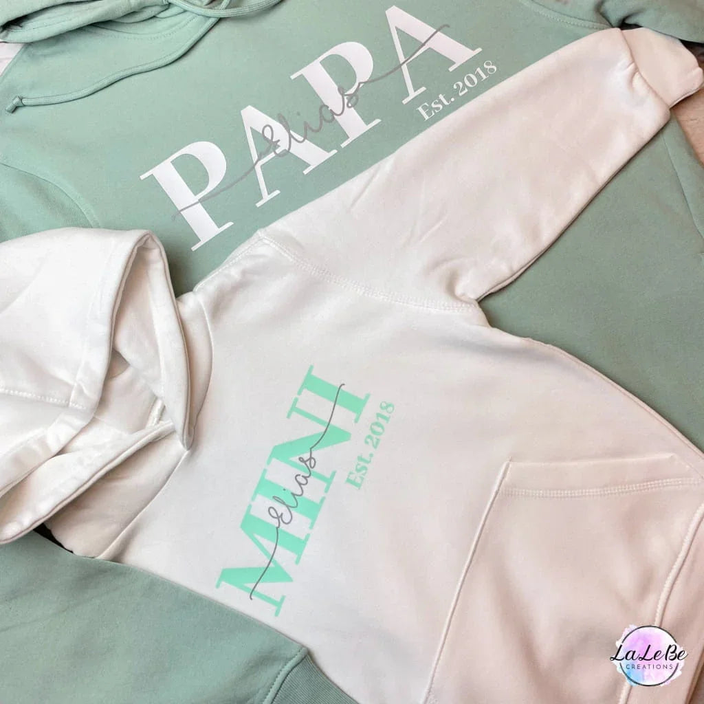 Personalisierter Papa Hoodie mit Kindernamen und Jahreszahl - lalebecreations.de