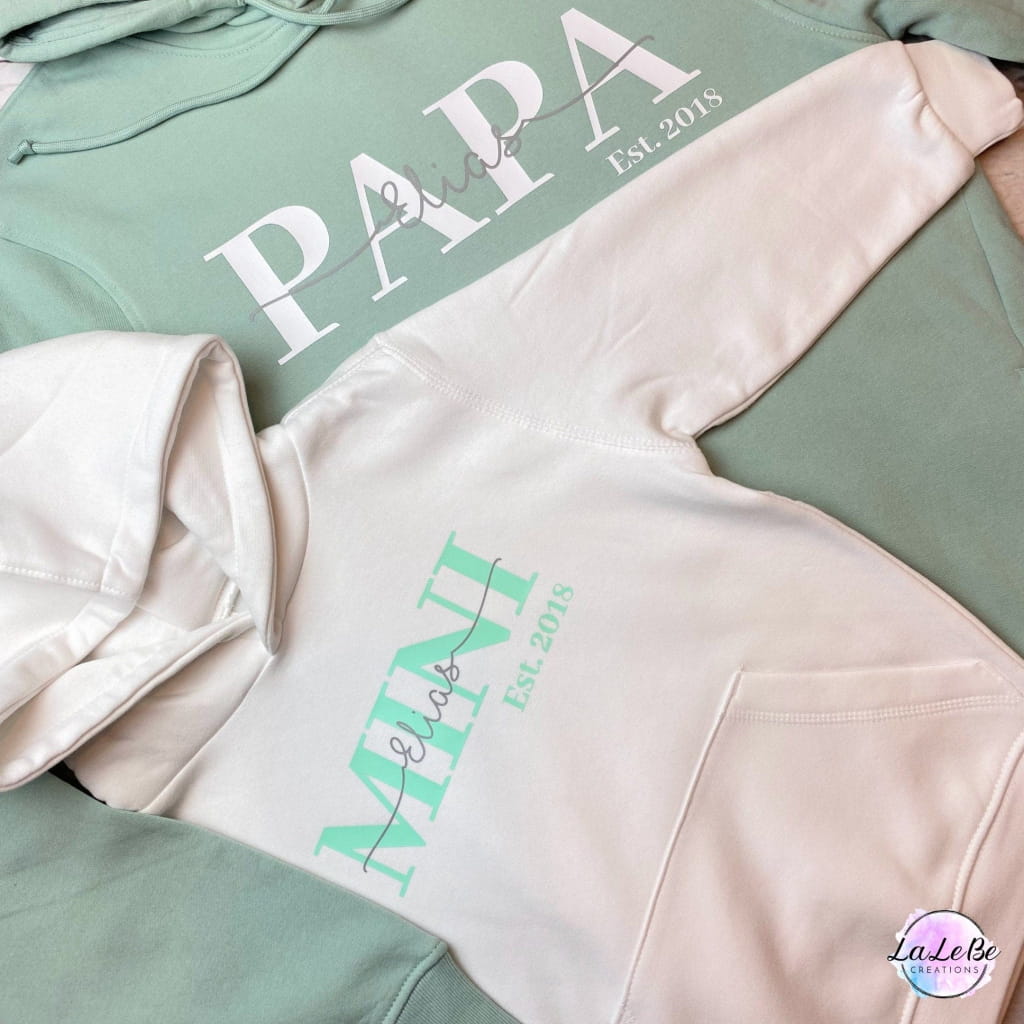 Personalisierter Papa Hoodie mit Kindernamen und Jahreszahl - lalebecreations.de