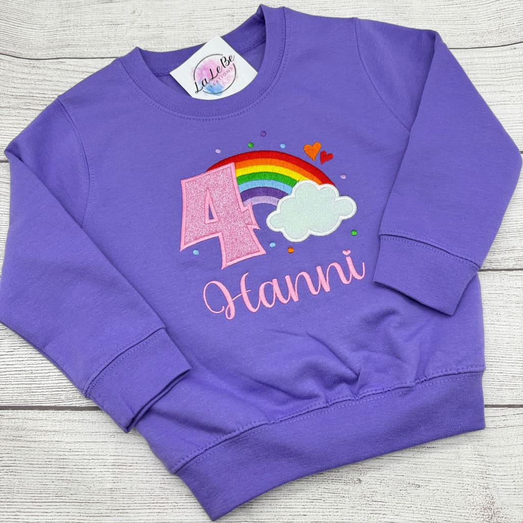 Personalisierter Regenbogen Geburtstagspullover mit Glitzer