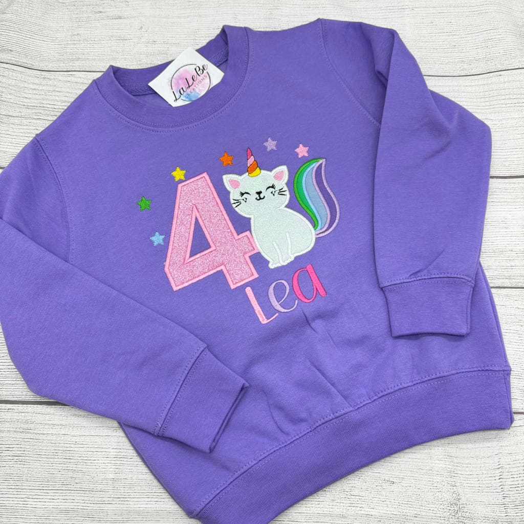 Personalisiertes Einhornkatze Geburtstagspullover
