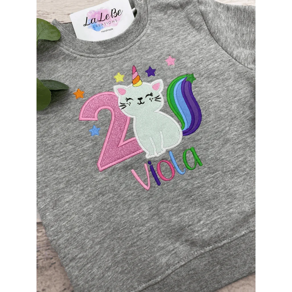 Personalisiertes Einhornkatze Geburtstagspullover