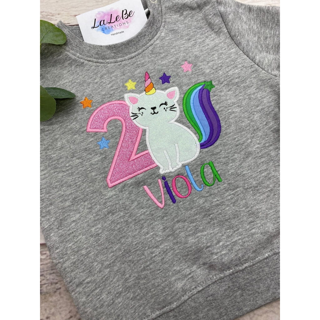 Personalisiertes Einhornkatze Geburtstagspullover