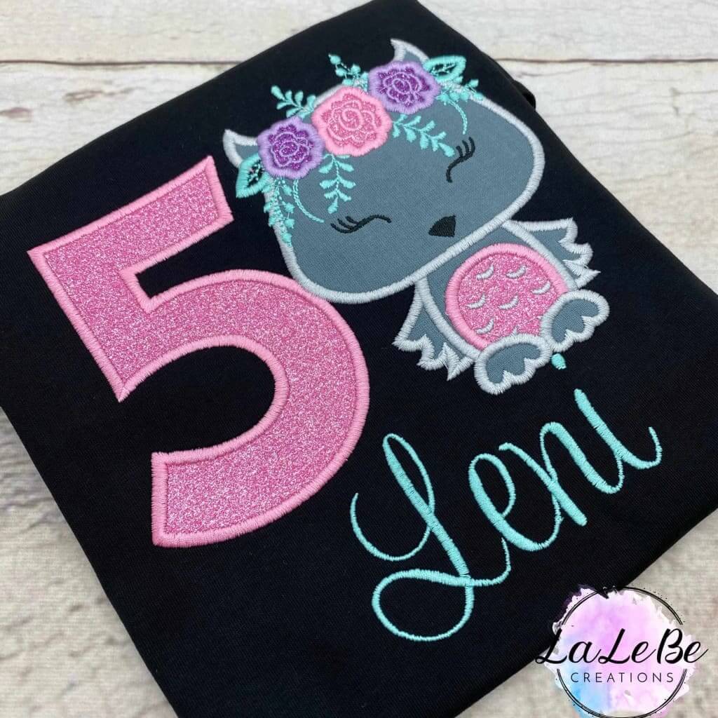 Personalisiertes Eule Geburtstagsshirt mit Name und Zahl, Floral Eule T-Shirt für Mädchen, Geschenk für Kinder - lalebecreations.de