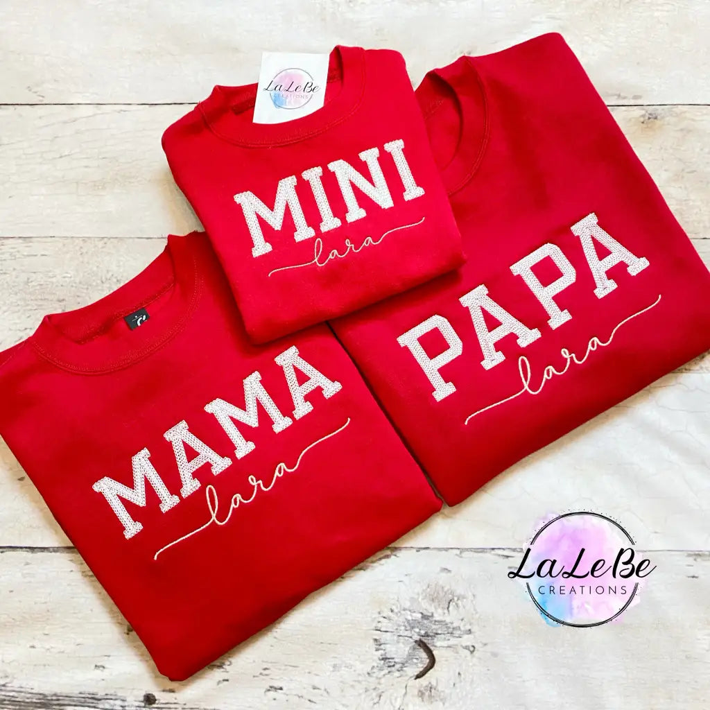 Personalisiertes Familien-Sweatshirt Mama Papa und Mini