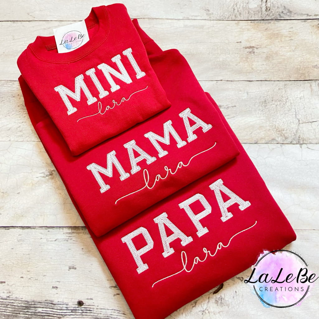 Personalisiertes Familien-Sweatshirt Mama Papa und Mini