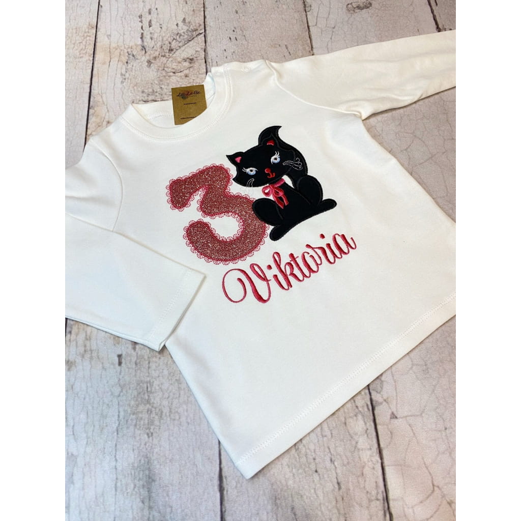 Personalisiertes Katzen Geburtstagsshirt für Mädchen