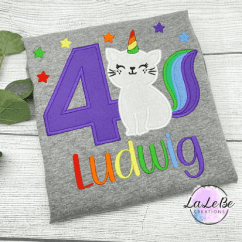 Personalisiertes Katzen-Einhorn Geburtstags-T-Shirt für Kinder - lalebecreations.de
