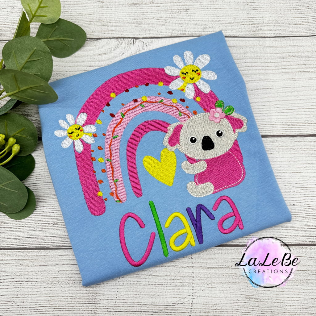 Personalisiertes Kindergeburtstags - T-Shirt – Regenbogen & Koala Design - lalebecreations.de