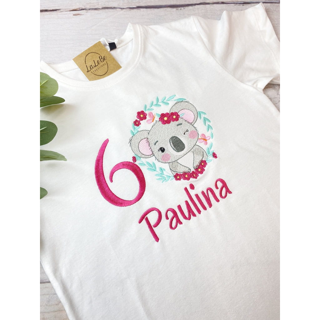 Personalisiertes Koala Geburtstags-Shirt für Mädchen mit Name und Zahl - lalebecreations.de
