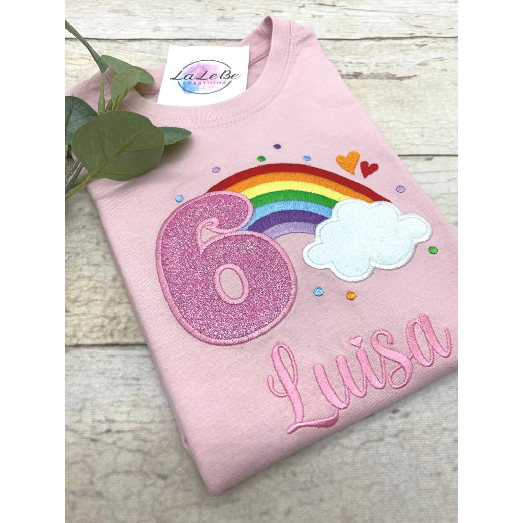Personalisiertes Regenbogen Geburtstagsshirt für Mädchen mit Glitzer - lalebecreations.de