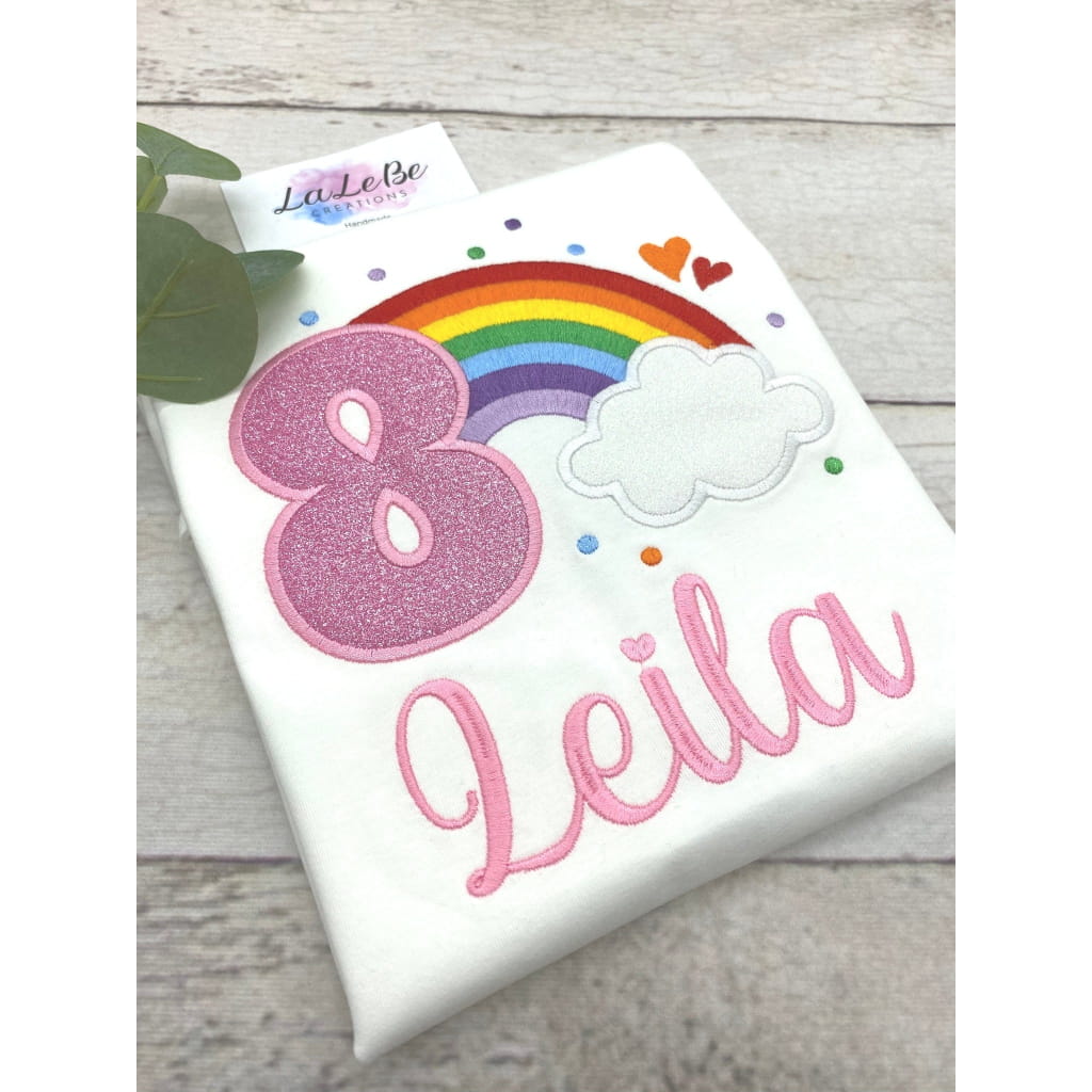 Personalisiertes Regenbogen Geburtstagsshirt für Mädchen mit Glitzer - lalebecreations.de