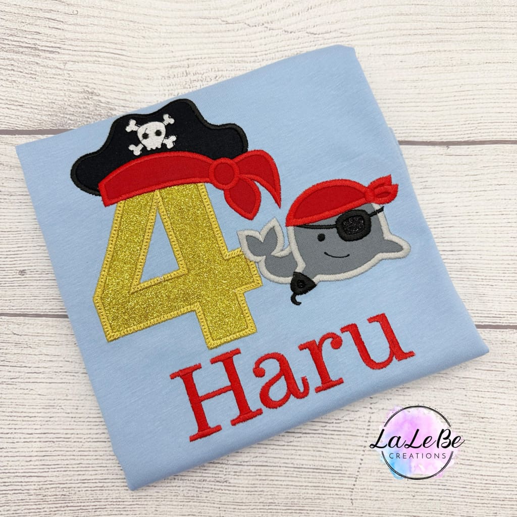 Pirate Geburtstagsshirt fürJunge mit Glitzer, Langarmshirt personalisiert