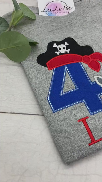 Pirate Geburtstagsshirt fürJunge mit Glitzer, Langarmshirt personalisiert