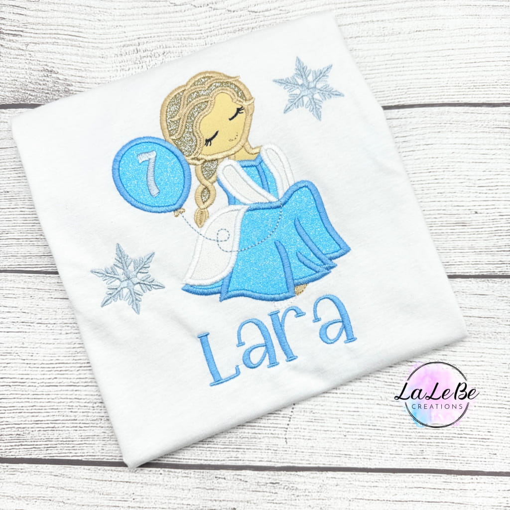 Prinzessinnen - Geburtstags - T-Shirt für Mädchen – Mit Schneeflocken, Glitzer und Name - lalebecreations.de