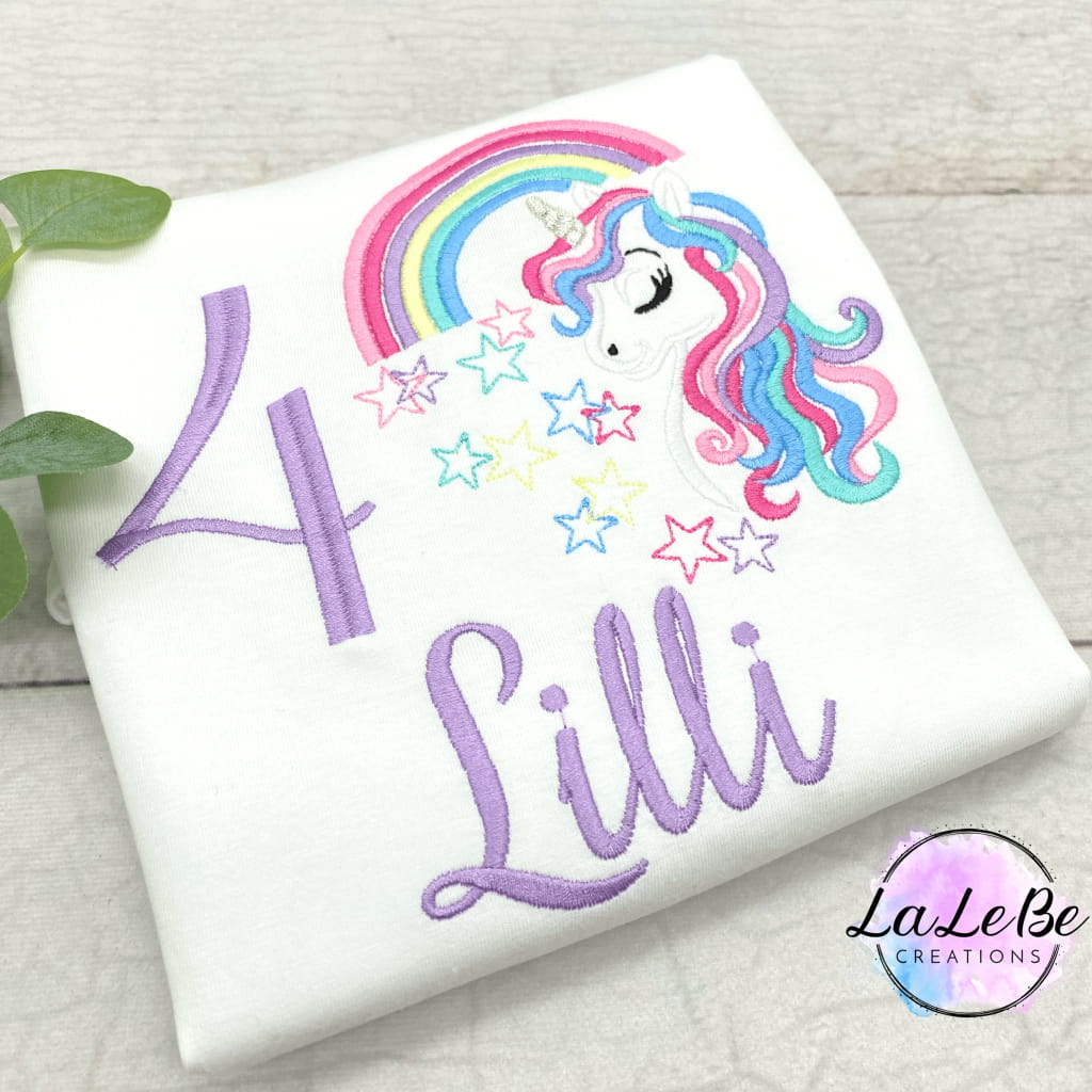 Regenbogen Einhorn Geburtstagsshirt - lalebecreations.de