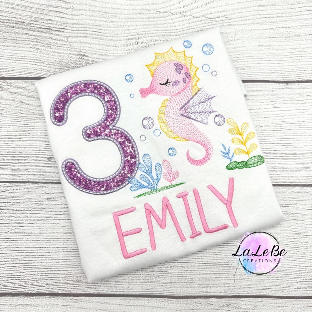Seepferdchen Geburtstags - Shirt mit Glitzer - Stoff - Optik - lalebecreations.de