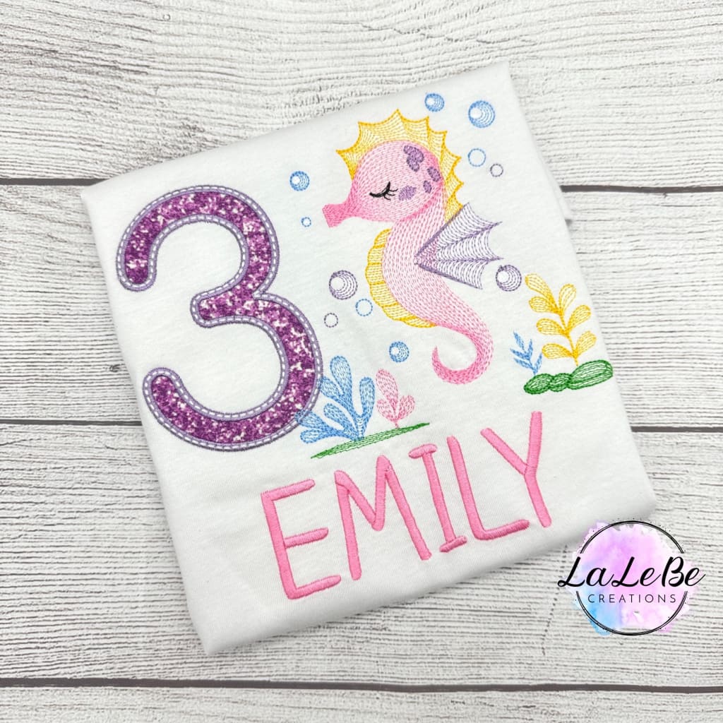 Seepferdchen Geburtstags - Shirt mit Glitzer - Stoff - Optik - lalebecreations.de