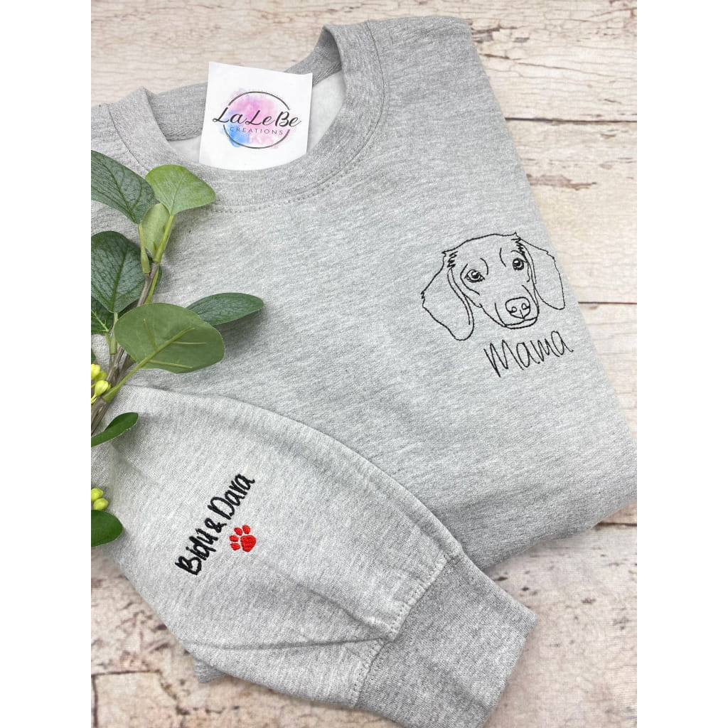 Sweatshirt für Hundeeltern mit Rassenmotiv und Namensbestickung, 