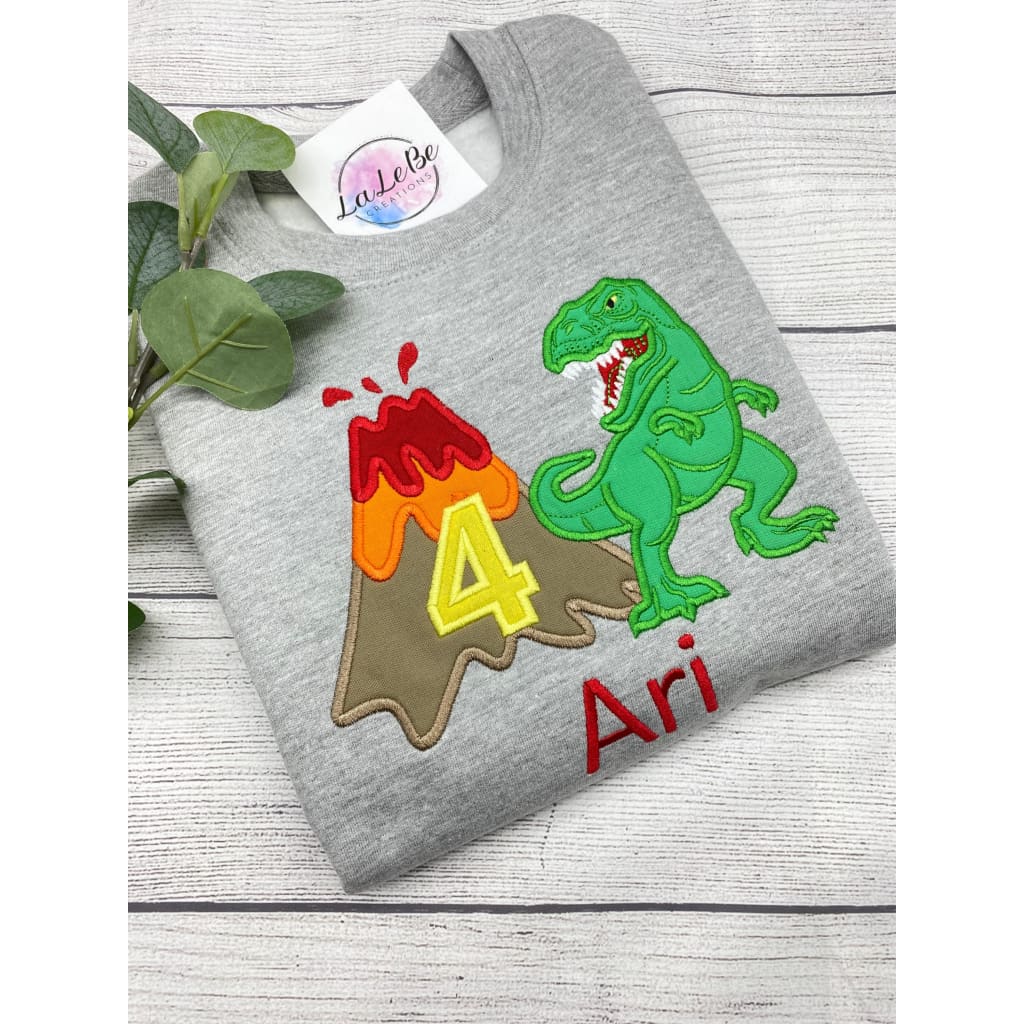 T-Rex und Vulkan Sweatshirt für Kinder - lalebecreations.de