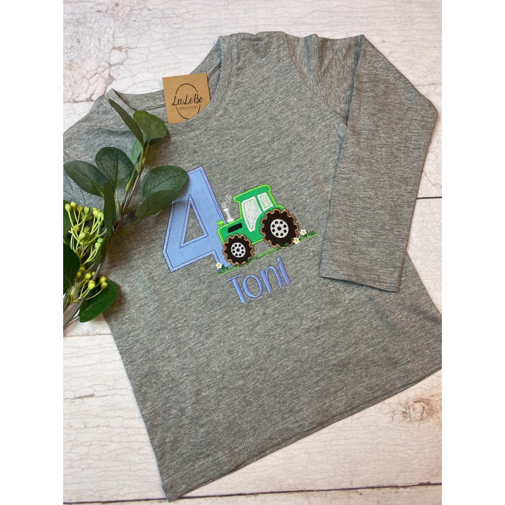 Traktor Geburtstagsshirt für Kinder - Langarmshirt / Grau